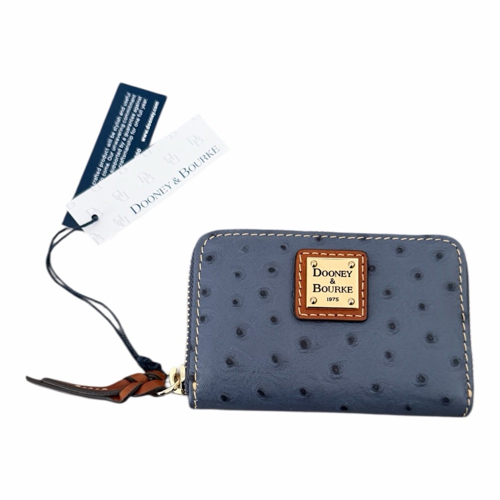 Dooney & Bourke Ostrich Large Zip Around Credit Card Case Wallet in Steel Blue